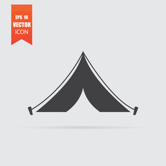 Tent icon in flat style isolated on grey background.