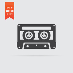 Cassette icon in flat style isolated on grey background.