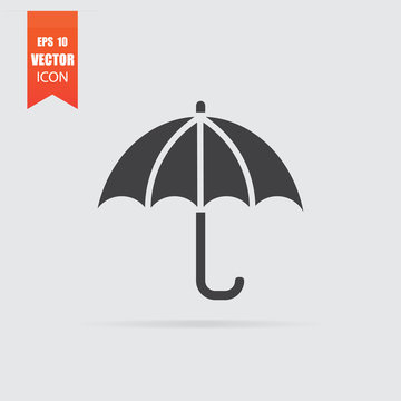 Umbrella icon in flat style isolated on grey background.