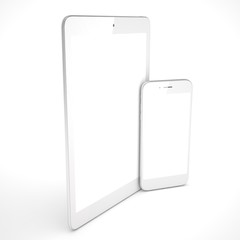 Tablet and smartphone on a white. 3d rendering.