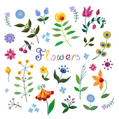 Fototapeta premium Vintage flowers collection watercolor painting imitation.
