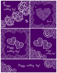 Set of beautiful wedding violet cards with lacy design