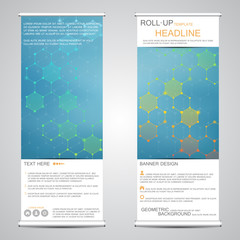 Roll-up banner stands for presentation and publication. Geometric abstract background. Vector illustration