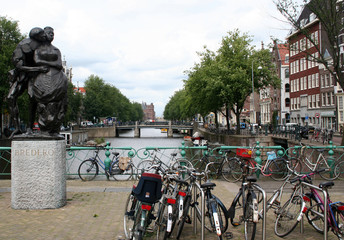 Bikes parked on bridge over Gelderse Kade