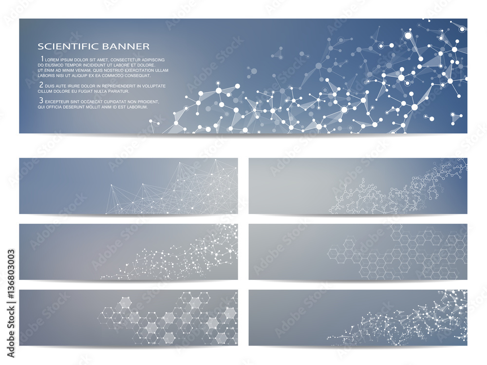Poster set of modern scientific banners. molecule structure dna and neurons. abstract background. medicine,