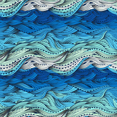 Abstract seamless water pattern, hand-drawn waves vector, blue wave background, sea pattern, EPS 10