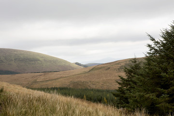 View from the Walk to Fan y Big in Wales. The weather in autumn in Wales is gloomy and sombre but the views of the national park of the Brecon Beacons are grand and large.