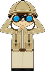 Cute Cartoon Safari Explorer with Binoculars - 136806612