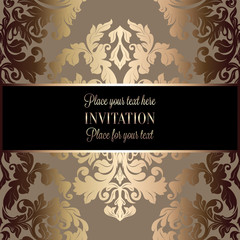 Abstract background , luxury beige and gold vintage frame, victorian banner, damask floral wallpaper ornaments, invitation card, baroque style booklet, fashion pattern, template for design