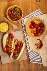 Hot Dogs Fajita Style with Roasted Veggies Dinner. Selective focus.