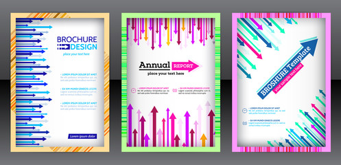 Abstract cover design with arrows elements. Abstract progress concept flyer. Brochure template layout, cover design of annual report. Vector eps 10