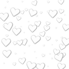 Cutout paper hearts. Chaotic scatter lines on white background. Vector illustration.