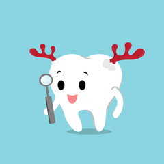 Vector of tooth wearing the santa hat for christmas