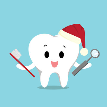 Vector of tooth wearing the santa hat for christmas