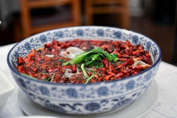 Traditional Chinese hot pot sauce with red chilli peppers