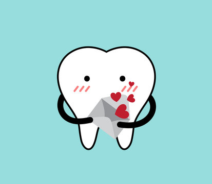 vector of tooth holding the love letter