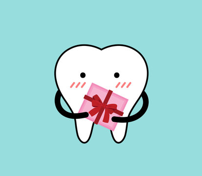 vector of tooth holding the giftbox