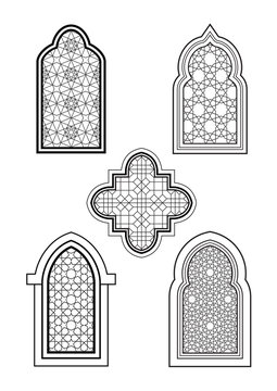 Arabic or Islamic traditional architecture, set of windows