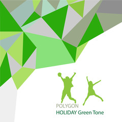 Polygon background with girl and kid jumping shape in green tone, vector