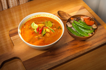coconut curry pork and Stir-fry Snow Peas with Carrot with Shiitake and pork