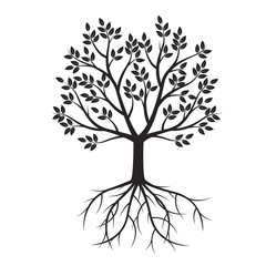 Obraz premium Black Tree with Roots. Vector Illustration.