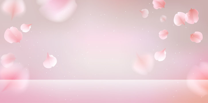 Pink sakura petals falling background