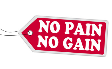 NO PAIN NO GAIN price tag red on white