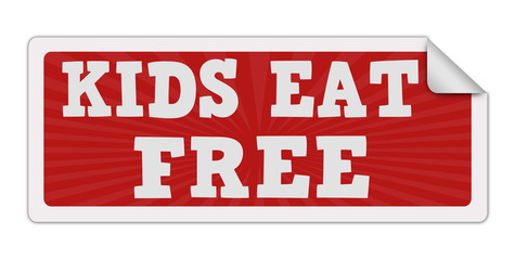Label with text kids eat free inside