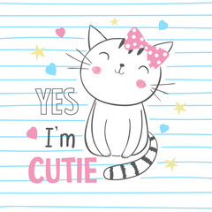 Cute kitty. T-shirt graphic for kid's clothing