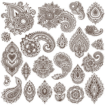 Big vector set of henna floral elements