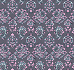 Vector seamless pattern with henna mehndi floral elements.