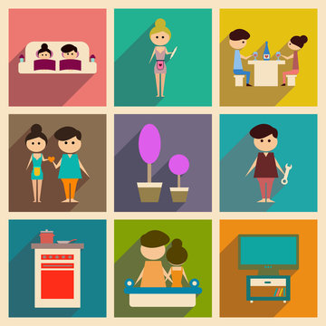 Concept Of Flat Icons With Long Shadow Family Life