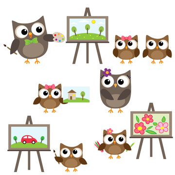 Owls learning to draw