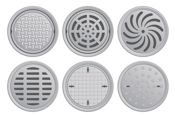 Vector Illustration of various Manhole Covers. Each Pattern in seperate layer. Easily editable.