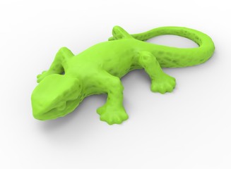 3d illustration of green lizard. white background isolated. icon for game web.