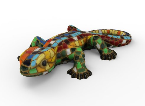 3d illustration of mosaic lizard. white background isolated. icon for game web.