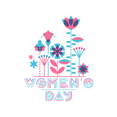 Women's day card, flat floral design. Vector flowers' compositio