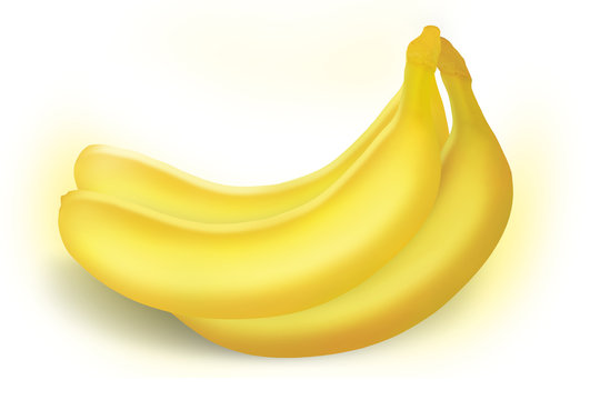 Banana. Three ripe bananas isolated on white background with path