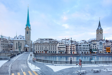 Winter landscape of Zurich with lake, Switzerland