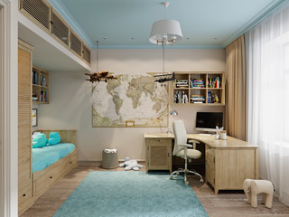 Children's room interior design for the little traveler. 3d rend - 136818608