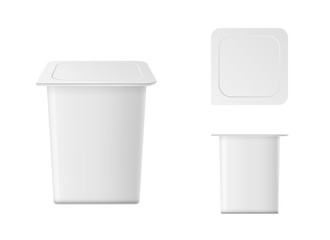 Vector isolated yogurt container on white background. Front and top view