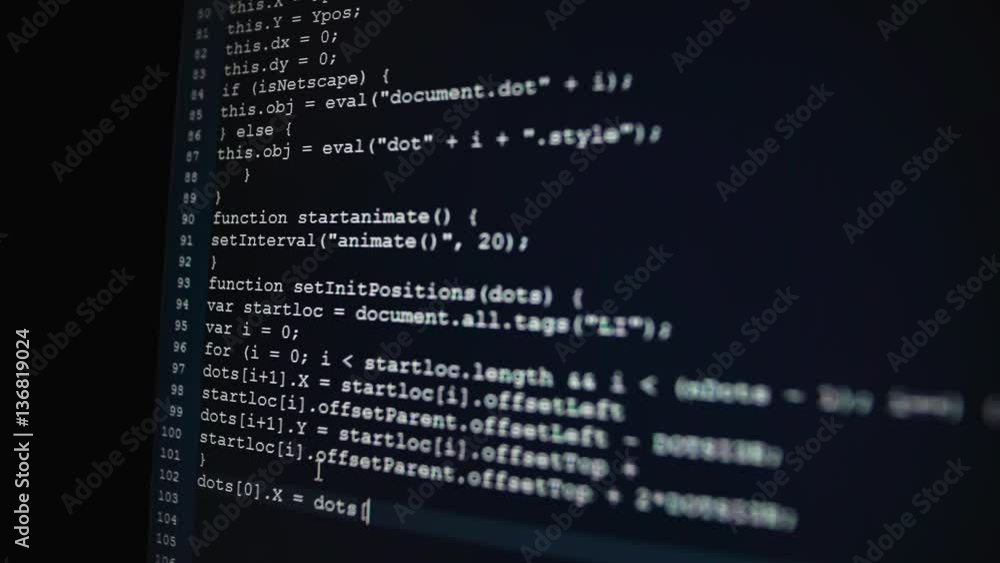 Fototapete Creation of a program using a large number of characters on the screen. Quick text input for software. Computer technology in action.