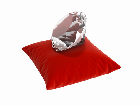 diamond on a pillow without shadow on white background 3d render