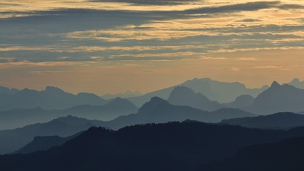 Naklejka na ściany i meble Sunrise view from mount Rigi, Switzerland