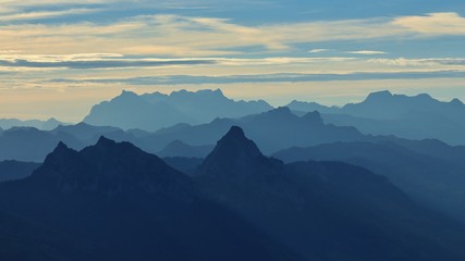 Fototapeta na wymiar Early morning in the Swiss Alps. View from mount Rigi.