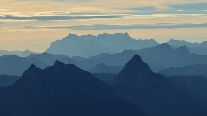 Badezimmer Foto Rückwand Mount Mythen and other mountains at sunrise © u.perreten