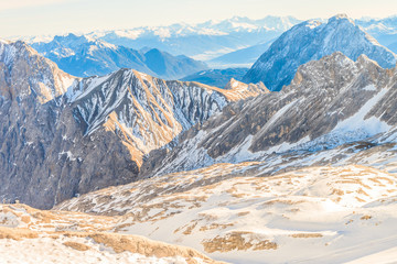 Zugspitze Glacier Ski Resort in Bavarian Alps, Germany. The Zugspitze, at 2,962 meters above sea level, is the highest mountain in Germany