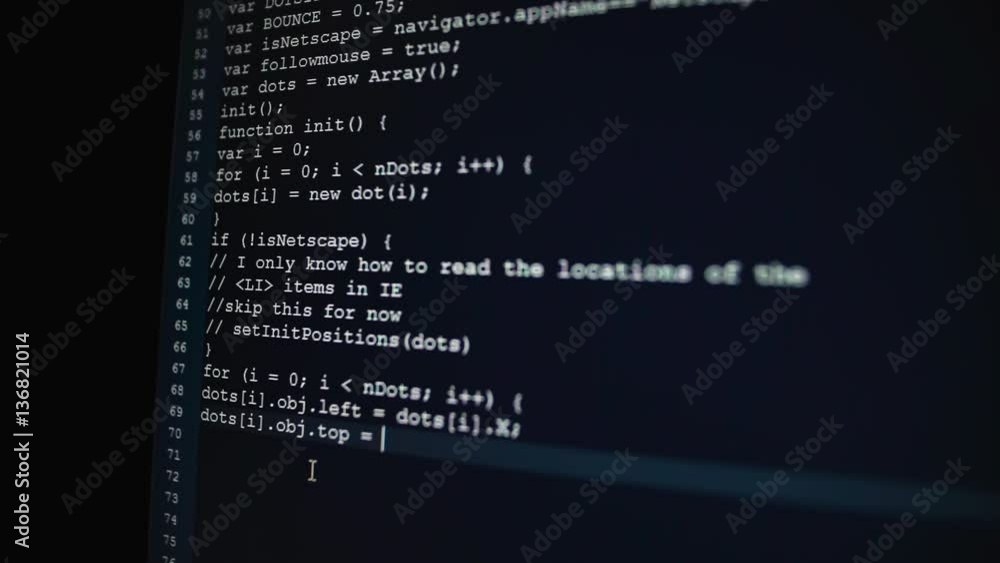 Fototapete Side view of the process of programming of Internet website and stream visualisation. Machine codes on computer monitor. Abstract computer script and database on the screen.