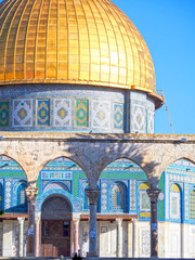 A detail of the gold-domed mosque on the Temple Mount in Jerusalem Israel.
