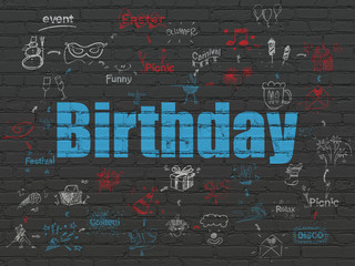 Entertainment, concept: Birthday on wall background